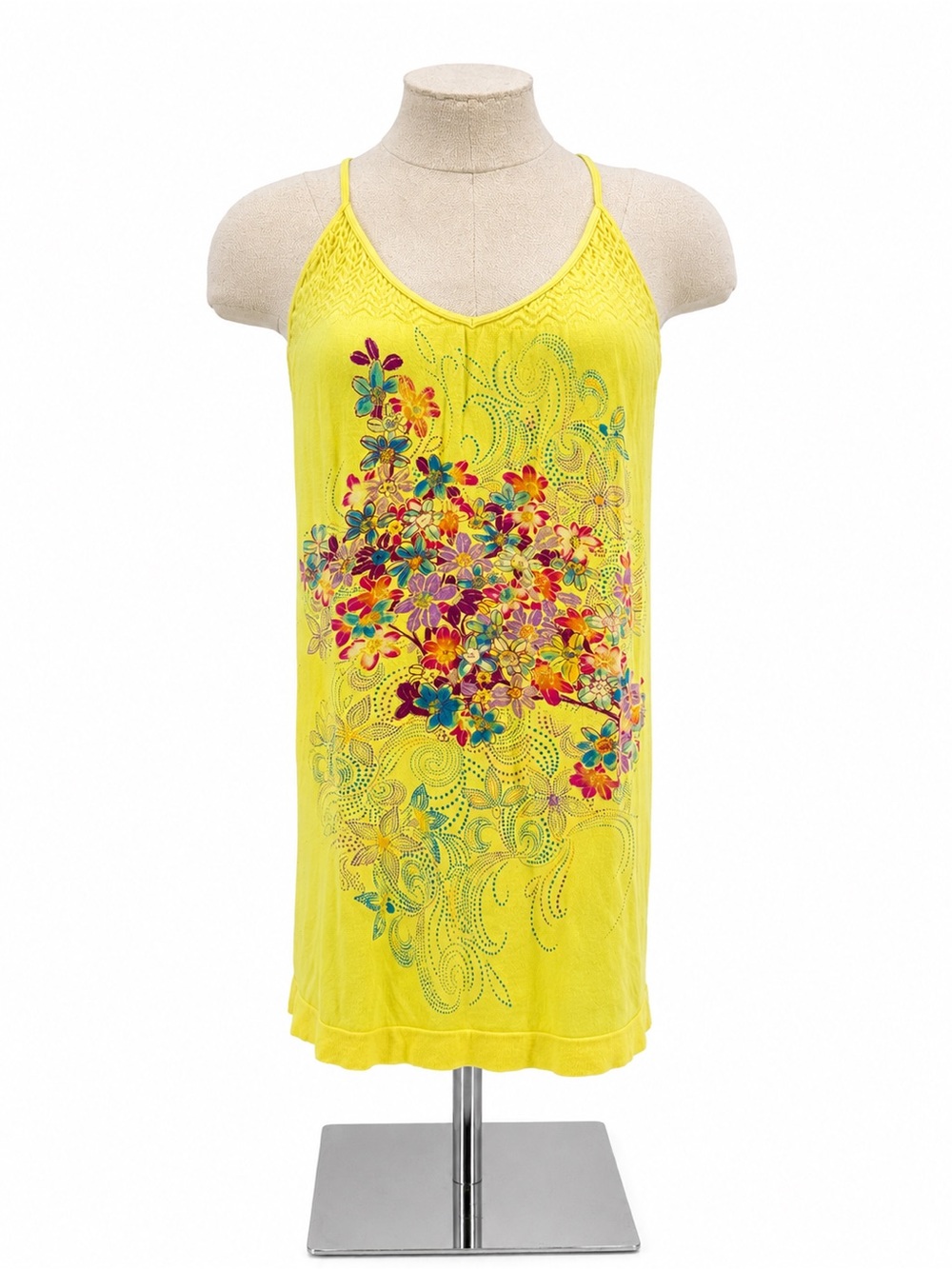 M Rena Yellow Colorful Floral Tank Top Cami Long OSFM Y2K Style Paper Tag